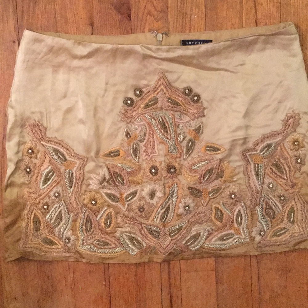 Gryphon two tone mini skirt with embroidery